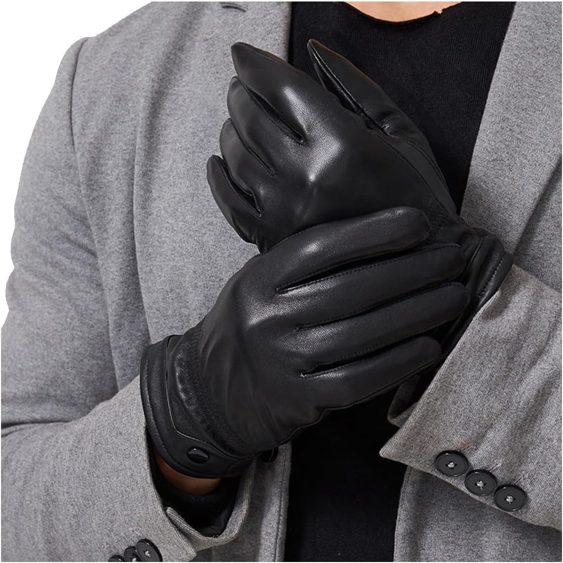 Tillonetiy Men's Winter Genuine Sheepskin Gloves, Touch Screen Warm Leather Gloves for Men, Cashmere Lined Outdoor Driving - Image 2